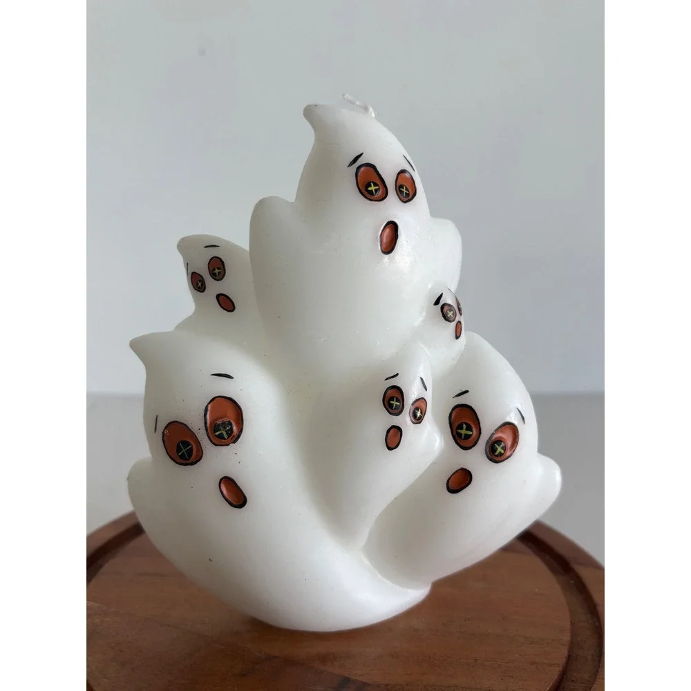 VTG Halloween Ghost Cluster Candle White Spooky Seasonal Decor 5.5 In whimsigoth